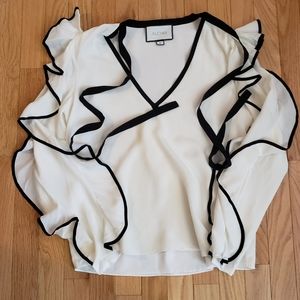 Alexis Womens 100% Silk Coquette Ruffle Darcy Blouse Top Etherial Tie Neck S